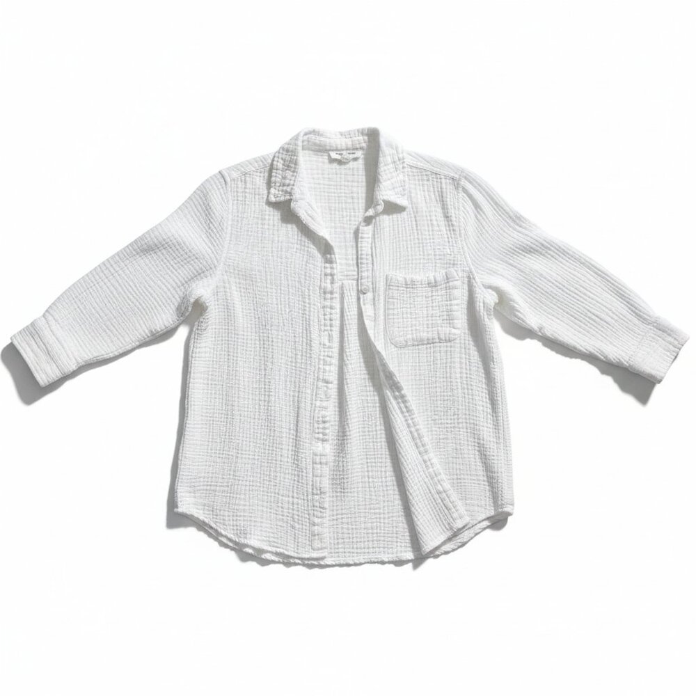 BeachLunchLounge White Double Gauze Button Down Shirt Medium